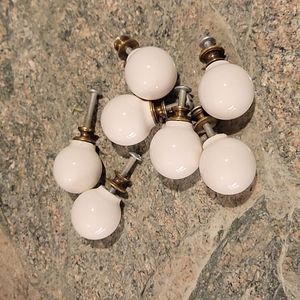 7 White Glass Vintage Knobs